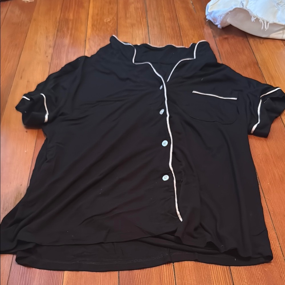 Black Button-Up Shirt with White Trim